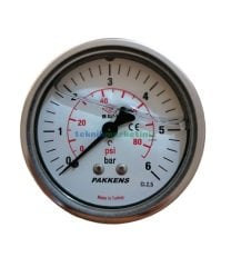 Ø63mm 0-6 Bar Arkadan Bağlantılı Gliserinli, Sıvı Dolgulu G1/4'' Manometre, Basınç Göstergesi CL2,5 PAKKENS