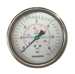 Ø100mm 0-6 Bar Arkadan Bağlantılı Gliserinli, Sıvı Dolgulu G1/2'' Manometre, Basınç Göstergesi CL2,5 PAKKENS