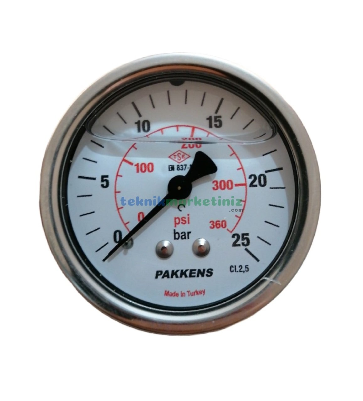 Ø63mm 0-25 Bar Arkadan Bağlantılı Gliserinli, Sıvı Dolgulu G1/4'' Manometre, Basınç Göstergesi CL2,5 PAKKENS