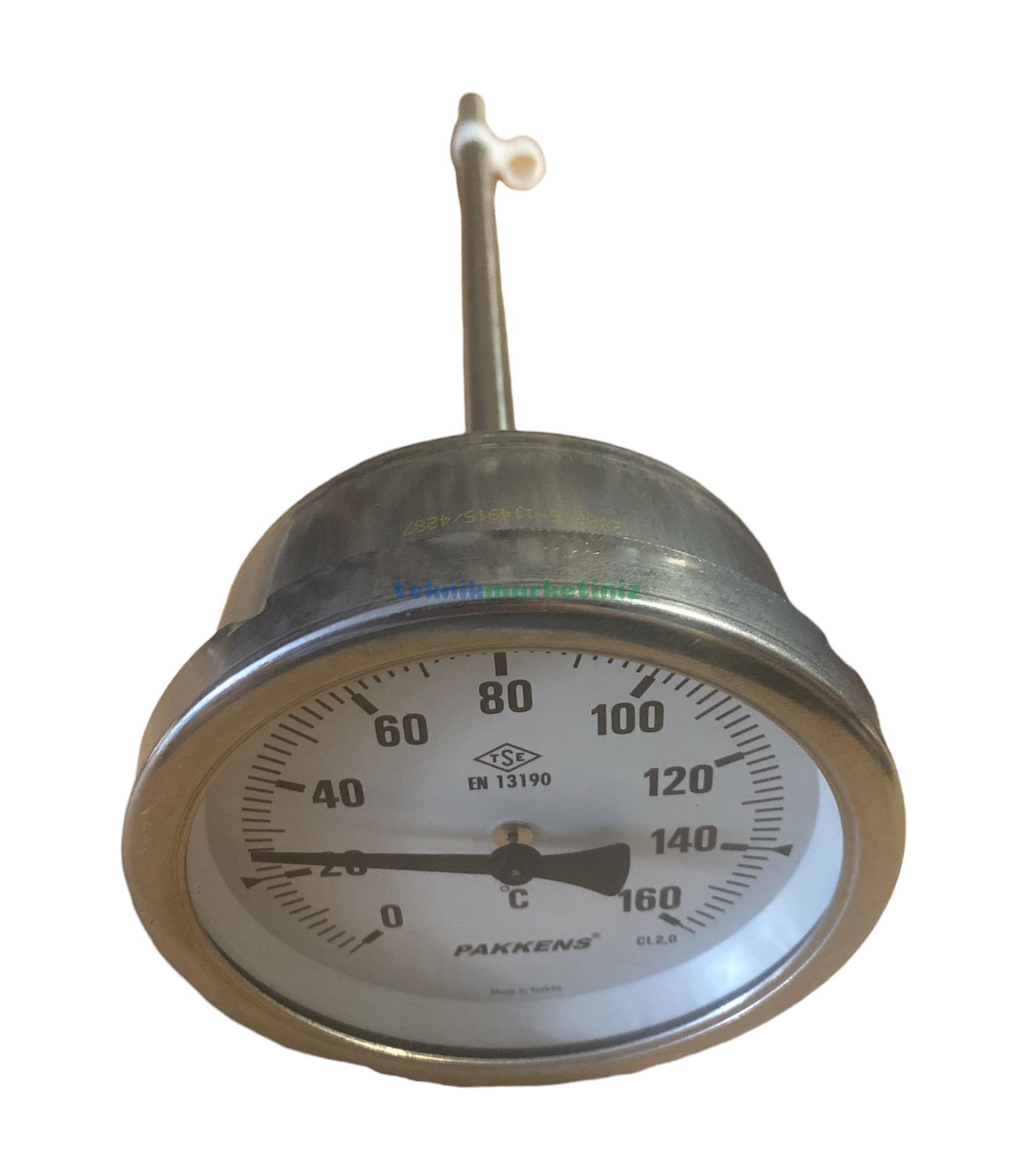 Ø100mm 0/+160°C Derece, Komple Paslanmaz Arkadan Çıkışlı G1/2'' Bi-Metal Sıcaklık Ölçer, Termometre, Mekanik Isı Gösterge Saati, CL2,0 PAKKENS, Dalma Boyu :