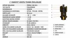 1'' YKS Emniyet Ventili Düşük Basınç 0.1 / 1.9 Bar Arası Sabit Basınçlı Mühürlü