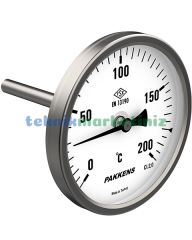 Ø100mm 0/+200°C Derece, Arkadan Çıkışlı G1/2'' Bi-Metal Sıcaklık Ölçer, Termometre, Paslanmaz Termovilli Mekanik Isı Gösterge Saati, EN 13190, CL2,0 PAKKENS, Dalma Boyu :