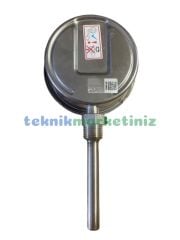 Ø100mm 0/+120°C Derece, Komple Paslanmaz Alttan Çıkışlı G1/2'' Bi-Metal Sıcaklık Ölçer, Termometre, Mekanik Isı Gösterge Saati, CL2,0 PAKKENS, Dalma Boyu :