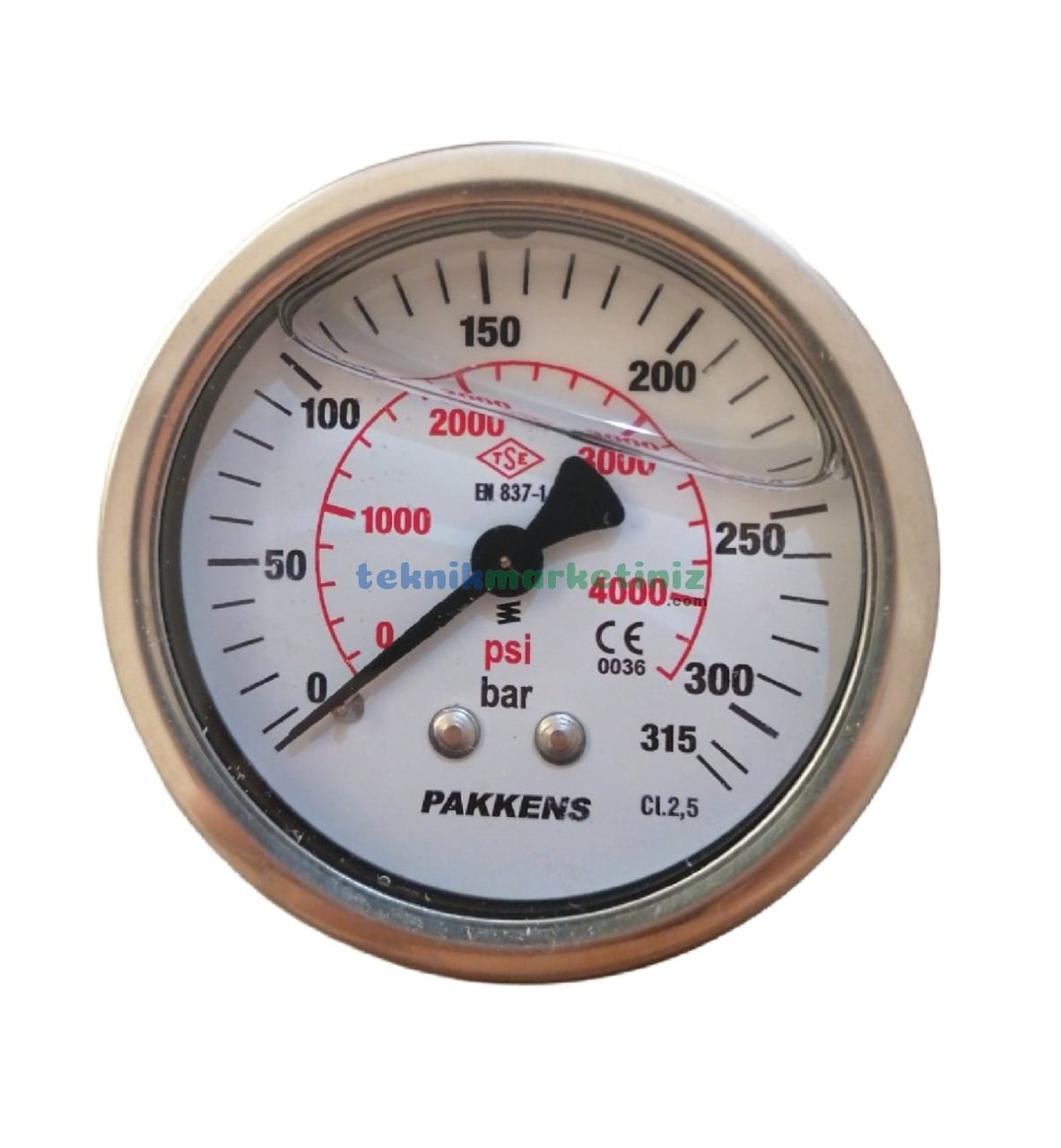 Ø63mm 0-280 Bar Panotip Arka Bağlantılı Gliserinli, Sıvı Dolgulu G1/4'' Manometre, Basınç Göstergesi CL2,5 PAKKENS