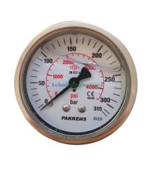 Ø63mm 0-280 Bar Panotip Arka Bağlantılı Gliserinli, Sıvı Dolgulu G1/4'' Manometre, Basınç Göstergesi CL2,5 PAKKENS