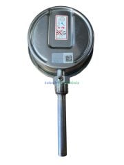 Ø100mm -30/+60°C Derece, Komple Paslanmaz Alttan Çıkışlı G1/2'' Bi-Metal Sıcaklık Ölçer, Termometre, Mekanik Isı Gösterge Saati, CL2,0 PAKKENS, Dalma Boyu :