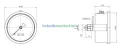 Ø63mm 0-250 Bar Panotip Arka Bağlantılı Gliserinli, Sıvı Dolgulu G1/4'' Manometre, Basınç Göstergesi CL2,5 PAKKENS