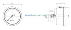 Ø63mm 0-160 Bar Panotip Arka Bağlantılı Gliserinli, Sıvı Dolgulu G1/4'' Manometre, Basınç Göstergesi CL2,5 PAKKENS