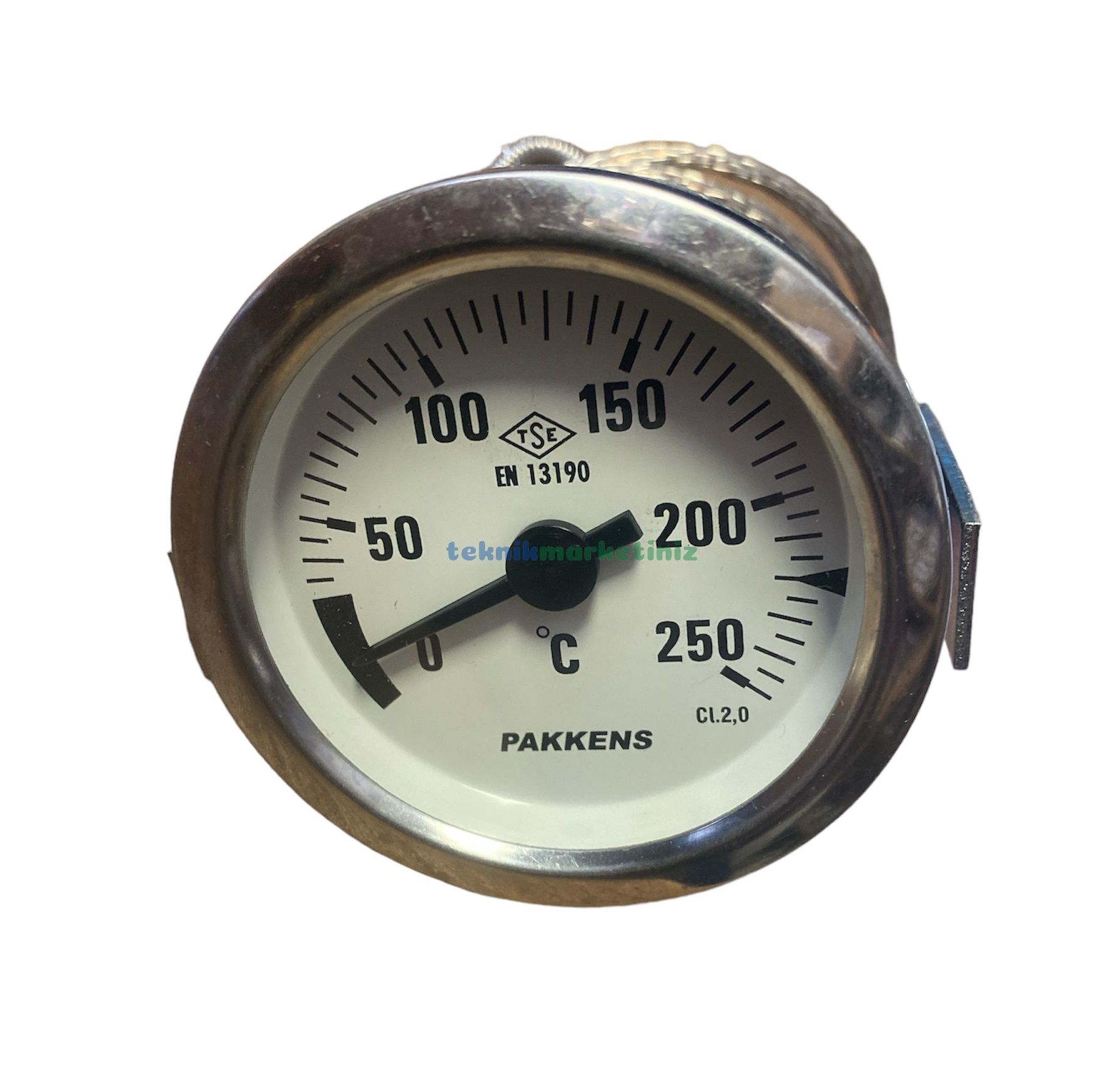 Ø60mm 0/250 C° Derece Gaz Dolgu Kablolu Göstergeli Sıcaklık Ölçer Termometre EN13190 Panotip Arka Çıkışlı Kablo Boyu :