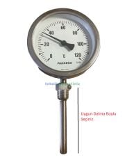 Ø100mm -30/+60°C Derece, CL1,0 IP65 Komple Paslanmaz Alttan Çıkışlı G1/2'' Bi-Metal Sıcaklık Ölçer, Termometre, Mekanik Isı Gösterge Saati PAKKENS, Dalma Boyu :