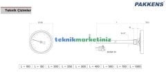 Ø100mm 500 C° 70 cm Dalma Boylu Fırın / Taş Fırın Termometresi PAKKENS