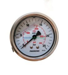 Ø63mm 0-25 Bar Panotip Arka Bağlantılı Gliserinli, Sıvı Dolgulu G1/4'' Manometre, Basınç Göstergesi CL2,5 PAKKENS
