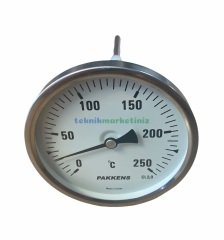 Ø100mm 0/+250°C Derece, Arkadan Çıkışlı G1/2'' Bi-Metal Sıcaklık Ölçer, Termometre, Paslanmaz Termovilli Mekanik Isı Gösterge Saati, EN 13190, CL2,0 PAKKENS, Dalma Boyu :