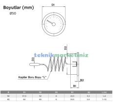 Ø50mm -40/+40 C° Derece 1 METRE Kablolu Göstergeli Sıcaklık Ölçer Termometre EN13190