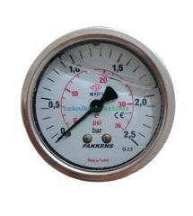 Ø63mm 0-2,5 Bar Panotip Arka Bağlantılı Gliserinli, Sıvı Dolgulu G1/4'' Manometre, Basınç Göstergesi CL2,5 PAKKENS
