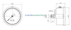 Ø63mm 0-2,5 Bar Panotip Arka Bağlantılı Gliserinli, Sıvı Dolgulu G1/4'' Manometre, Basınç Göstergesi CL2,5 PAKKENS