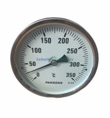 Ø100mm 0/+350°C Derece, Arkadan Çıkışlı G1/2'' Bi-Metal Sıcaklık Ölçer, Termometre, Paslanmaz Termovilli Mekanik Isı Gösterge Saati, EN 13190, CL2,0 PAKKENS, Dalma Boyu :