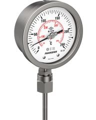 ÇAP Ø100mm 0-200 C° KOMPLE PASLANMAZ ALTTAN BAĞLANTILI PAKKENS MEKANİK GÖSTERGELİ Bİ-METAL SICAKLIK ÖLÇER, TERMOMETRE