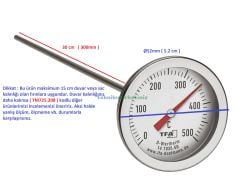 Ø52mm 0/500 C° 30 cm Dalma Boylu Fırın Termometresi, 30 cm Problu 500 Derece Bahçe,Pizza,Pide,Ekmek,Köy,Kara/Taş Fırın Isı Gösterge Saati TFA Dostmann TM832.14.1035.60