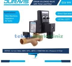 1/2'' Zamanlayıcılı Normalde Kapalı Otomatik Kompresör Tank Boşaltma Tahliye Solenoid Valfi(0-10 Bar) Manuel Vana ve Pislik Tutucu/Filtreli DURAVİS ESV 999-03MX03F-032