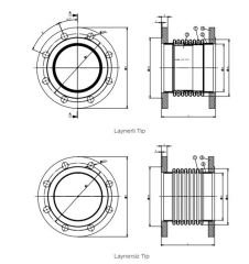 MKSF-60L Eksenel Metal Körüklü Kompansatörler / Sabit Flanşlı 60mm Laynerli