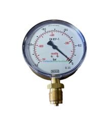 WIKA Ø100mm[4''] -1/0 Bar & -760/0 mmHg Alttan Bağlantılı Kurutip G1/2''B Vakummetre, Swiss Movement Vakum Göstergesi CL2,5 (Lower mount radial vacuum gauge)