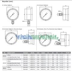 Ø100mm 0/10 Bar Alttan Bağlantılı Komple Paslanmaz Kurutip CL1,0 Hassas Basınç Ölçer, Manometre G1/2'' Class 1,0 PAKKENS