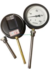 Ø100mm 0/+200°C Derece, Alttan Çıkışlı G1/2'' Bi-Metal Sıcaklık Ölçer, Termometre, Paslanmaz Termovilli Mekanik Isı Gösterge Saati, EN 13190, CL2,0 PAKKENS, Dalma Boyu :