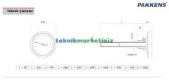 Ø63mm 500 C° 20 cm Dalma Boylu Fırın / Taş Fırın Termometresi PAKKENS