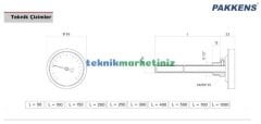 Ø63mm 500 C° 25 cm Dalma Boylu Fırın / Taş Fırın Termometresi PAKKENS