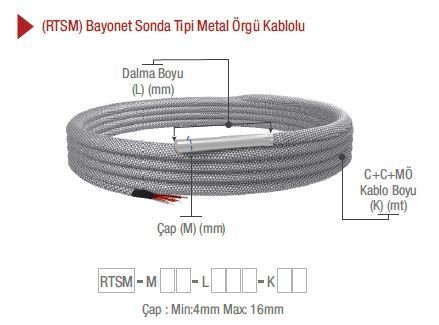 EMKO ( RTSM ) BAYONET SONDA TİPİ METAL ÖRGÜ KABLO PT-100 TERMOREZİSTANSLAR EMKO RTSM -