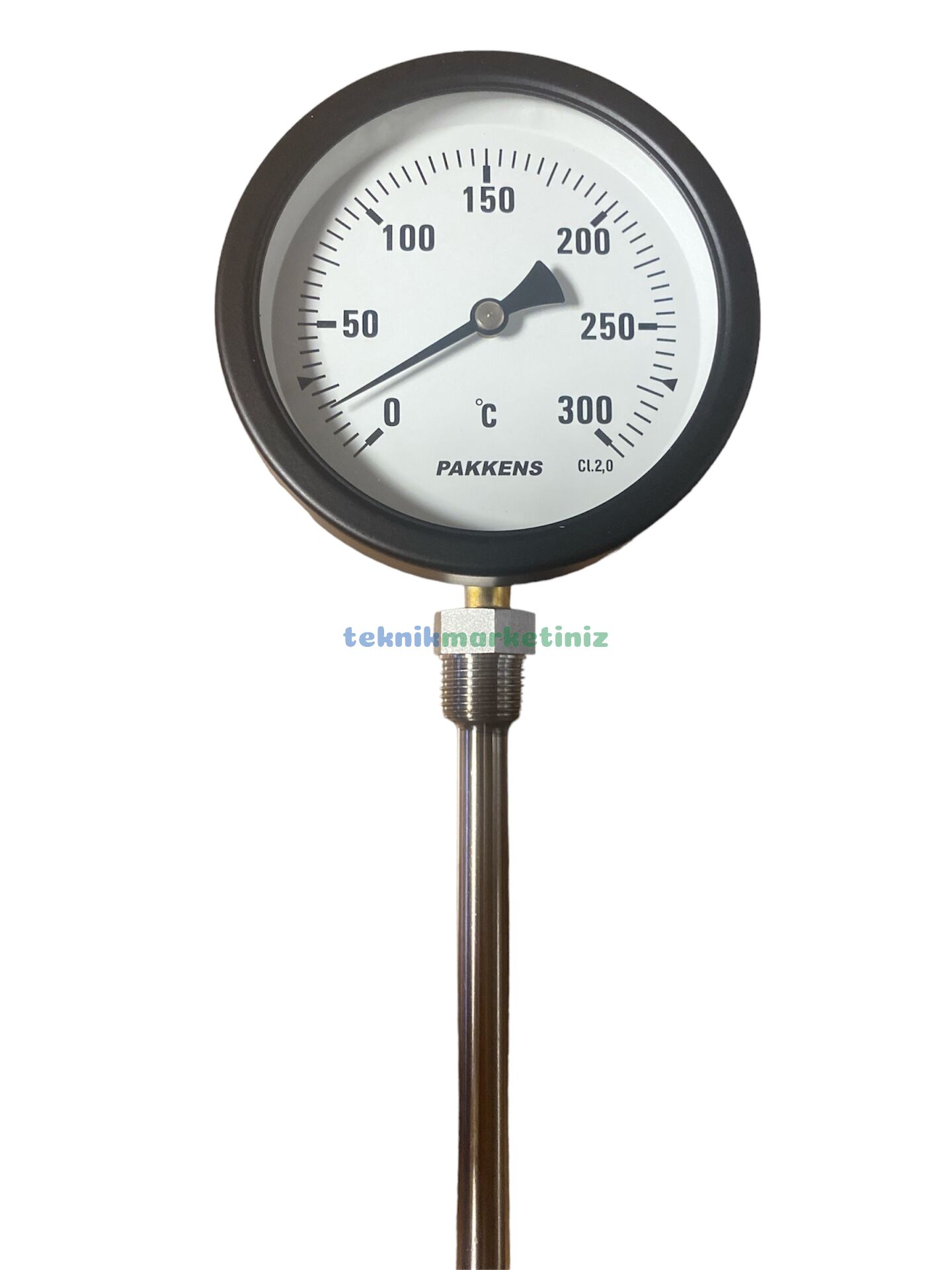 Ø100mm 0/+300°C Derece, Alttan Çıkışlı G1/2'' Bi-Metal Sıcaklık Ölçer, Termometre, Paslanmaz Termovilli Mekanik Isı Gösterge Saati, EN 13190, CL2,0 PAKKENS, Dalma Boyu :