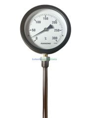 Ø100mm 0/+300°C Derece, Alttan Çıkışlı G1/2'' Bi-Metal Sıcaklık Ölçer, Termometre, Paslanmaz Termovilli Mekanik Isı Gösterge Saati, EN 13190, CL2,0 PAKKENS, Dalma Boyu :