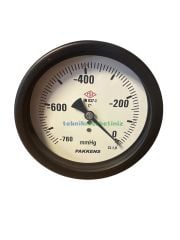 Ø100mm -760/0 mmHg Panotip Arka Bağlantılı Kurutip CL1,0 Hassas Vakum Ölçer, Vakummetre G1/2'' Prinç Bağlantı Elemanlı Class 1,0 PAKKENS