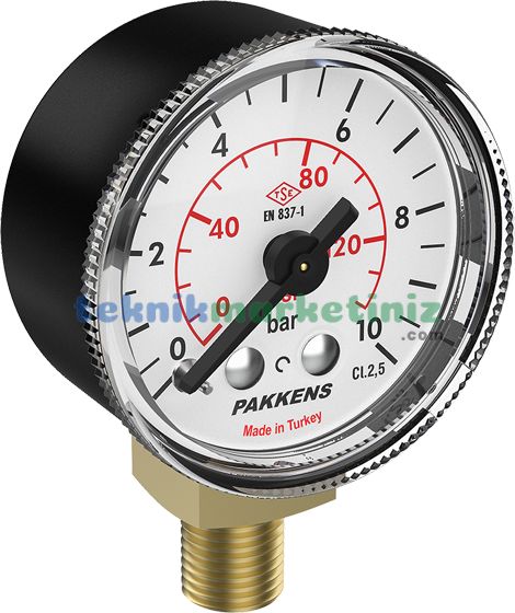 Ø40mm 0-10 Bar G1/8'' inç Alttan Bağlantılı Genel Amaçlı Kurutip Manometre, Basınç Göstergesi CL2,5 PAKKENS