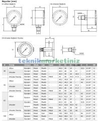 Ø40mm 0-100 Bar G1/8'' inç Alttan Bağlantılı Genel Amaçlı Kurutip Manometre, Basınç Göstergesi CL2,5 PAKKENS