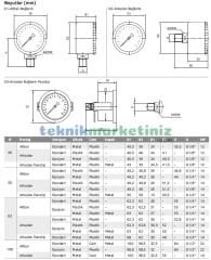 Ø40mm 0-250 Bar G1/8'' inç Alttan Bağlantılı Genel Amaçlı Kurutip Manometre, Basınç Göstergesi CL2,5 PAKKENS