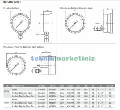 Ø100mm 0/25 Bar Alttan Bağlantılı Paslanmaz Gövde Sıvı Dolgulu CL1,0 Hassas Basınç Ölçer, Manometre G1/2'' Prinç Bağlantı Elemanlı Class 1,0 PAKKENS