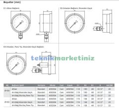 Ø100mm 0/250 Bar Alttan Bağlantılı Paslanmaz Gövde Sıvı Dolgulu CL1,0 Hassas Basınç Ölçer, Manometre G1/2'' Prinç Bağlantı Elemanlı Class 1,0 PAKKENS