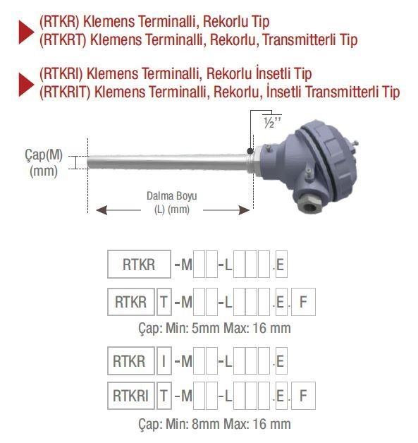 EMKO ( RTKRT ) 4..20mA TRANSMİTTERLİ KLEMENS TERMİNALLİ, REKORLU PT-100 TERMOREZİSTANSLAR EMKO RTKRT -