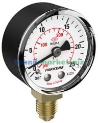 Ø50mm 0-60 Bar G1/4'' inç Alttan Bağlantılı Genel Amaçlı Kurutip Manometre, Basınç Göstergesi CL2,5 PAKKENS