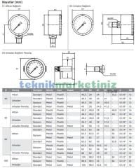 Ø50mm 0-60 Bar G1/4'' inç Alttan Bağlantılı Genel Amaçlı Kurutip Manometre, Basınç Göstergesi CL2,5 PAKKENS