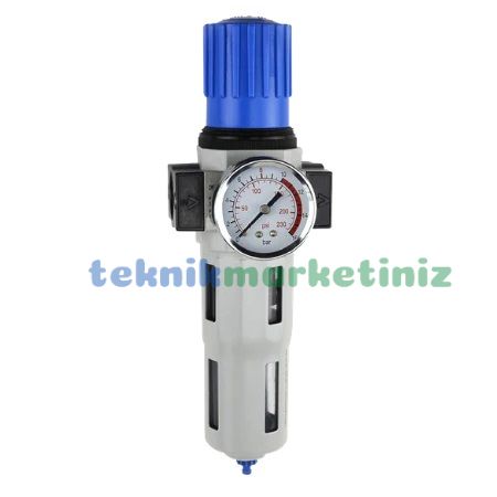 3/8'' Metal Gövde Festo Tip Pnömatik Tekli Filtre+Regülatör, Hava Basınç Ayar Filtreli Regülatörü DFR Serisi P1 Max: 16 Bar