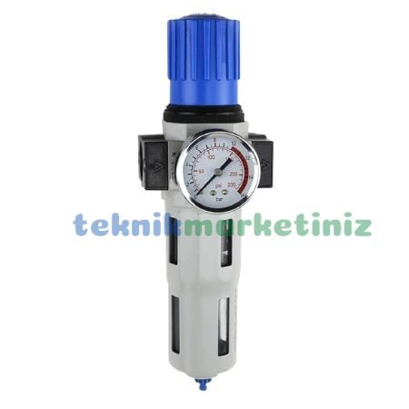 3/4'' Metal Gövde Festo Tip Pnömatik Tekli Filtre+Regülatör, Hava Basınç Ayar Filtreli Regülatörü DFR Serisi P1 Max: 16 Bar