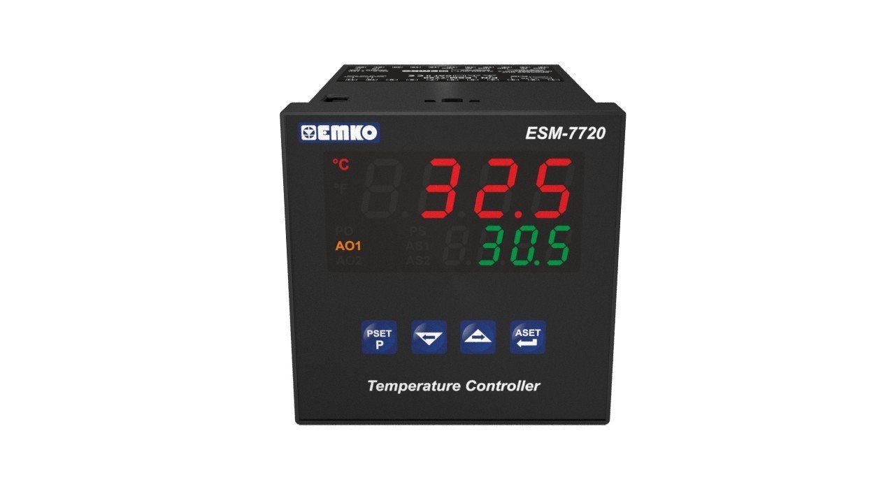 EMKO ESM-7720.2.20.0.1/01.02/0.0.0.0 PID, Üniversal Girişli PID Sıcaklık Kontrol (TC, RTD), 2 röle + SSR çıkışlı 72x72mm panel boyutlu, 24Vac/Vdc