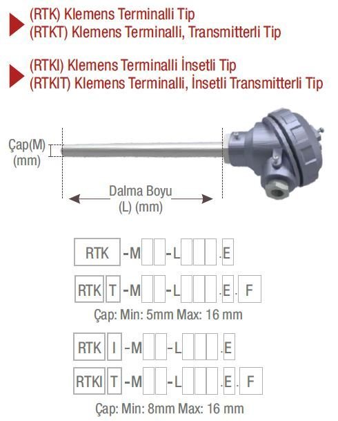 EMKO ( RTKT ) TRANSMİTTERLİ KLEMENS TERMİNALLİ TİP PT-100 TERMOREZİSTANSLAR EMKO RTK -