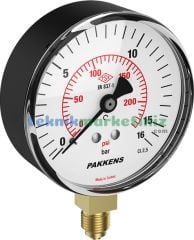 Ø100mm 0-16 Bar G1/2'' inç Alttan Bağlantılı Genel Amaçlı Kurutip Manometre, Basınç Göstergesi CL2,5 PAKKENS