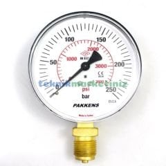 Ø100mm 0-250 Bar G1/2'' inç Alttan Bağlantılı Genel Amaçlı Kurutip Manometre, Basınç Göstergesi CL2,5 PAKKENS