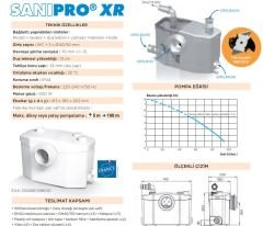 Sanipro XR 1 Klozet+1 Lavabo+1 Duş Kabini+1 Çamaşır Makinesi+1 Bide Gideri Öğütücülü, Bıçaklı Foseptik Tahliye Pompası 4 Tahliye Girişli WC+3 Ünite