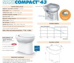 Sanicompact 43 Kendinden Klozetli + 1 Lavabo Öğütücülü, Bıçaklı Foseptik Tahliye Pompası Klozet Tipinde